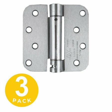 GLOBAL DOOR CONTROLS 4 in. x 4 in. Brushed Chrome Steel Spring Hinge with 5/8 in. Radius (Set of 3) CPS4040-5/8-26D-3